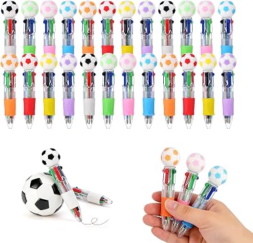 24Pcs 4-in-1 Multicolor Soccer Pens, Cute Mini Ballpoint Pens Bulk for Kids, Party Favors, Goodie Bag Stuffers, Sports Celebrations & Classroom Rewards