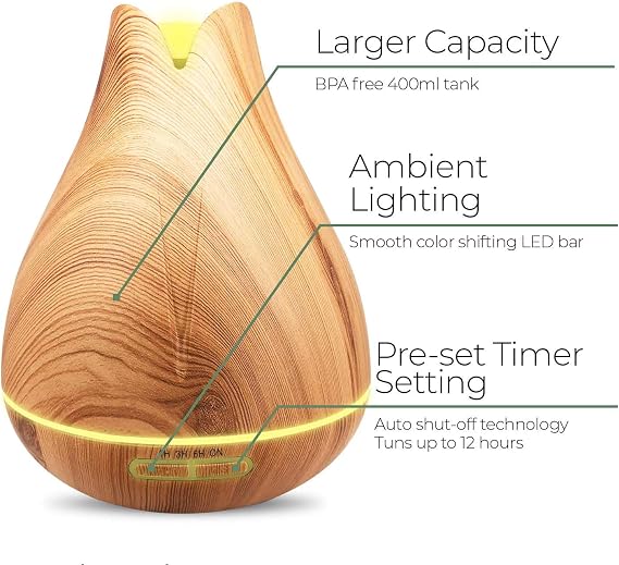 Aromatherapy Essential Oil Diffuser Gift Set with 20 Oils and Rotating Display Stand - 400ml Ultrasonic Diffuser with 20 Essential Plant Oils - 4 Timer & 7 Ambient Light Settings