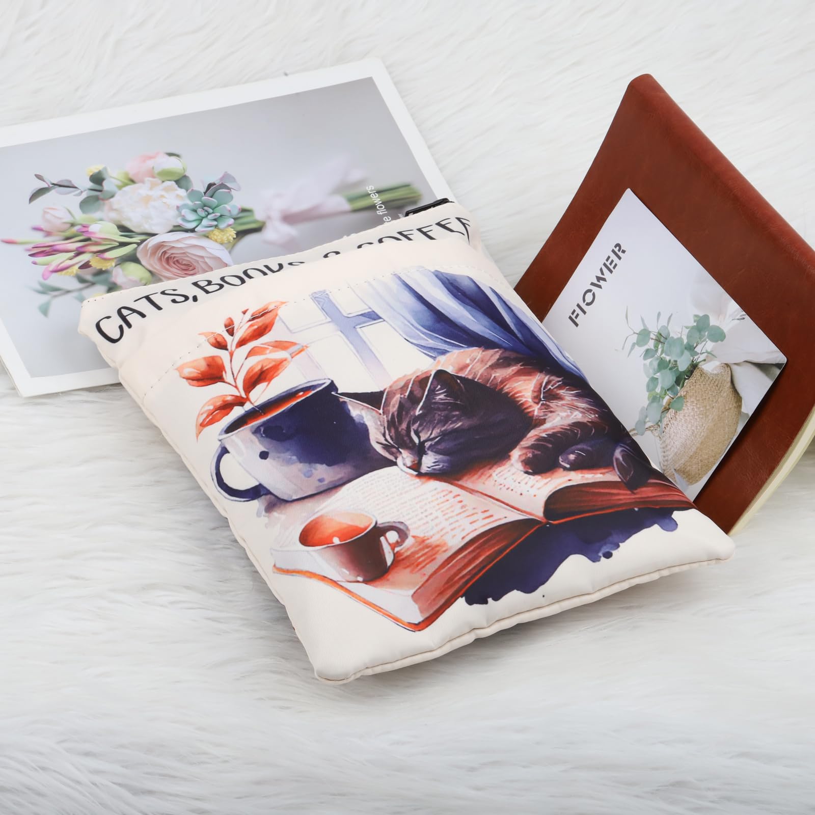 KEYCHIN Cat Book and Coffee Book Sleeve Bookish Cat Coffee Lover Gifts Bibliophile Bookworm Book Covers Protector Librarian Gifts (Cat Book Coffee) - Image 3