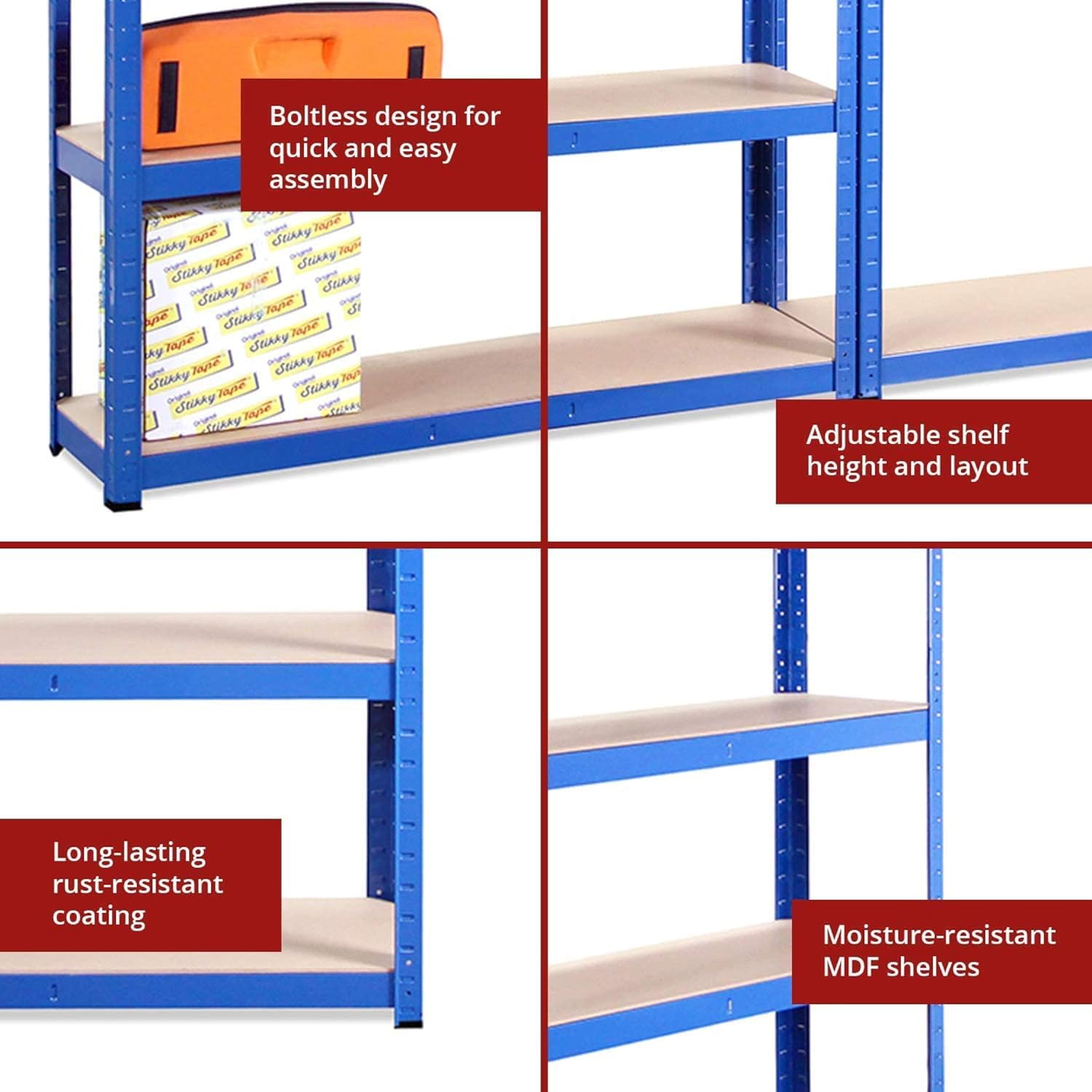 G-Rack Garage Shelving Units - Deep Blue 5 Tier Storage Shelves for Shed,Workshop,Office,Warehouse -180cm x 90cm x 30cm, 875KG Capacity (175KG Per Shelf),5 Year Warranty. Shelf Unit. Storage Unit. - - 
