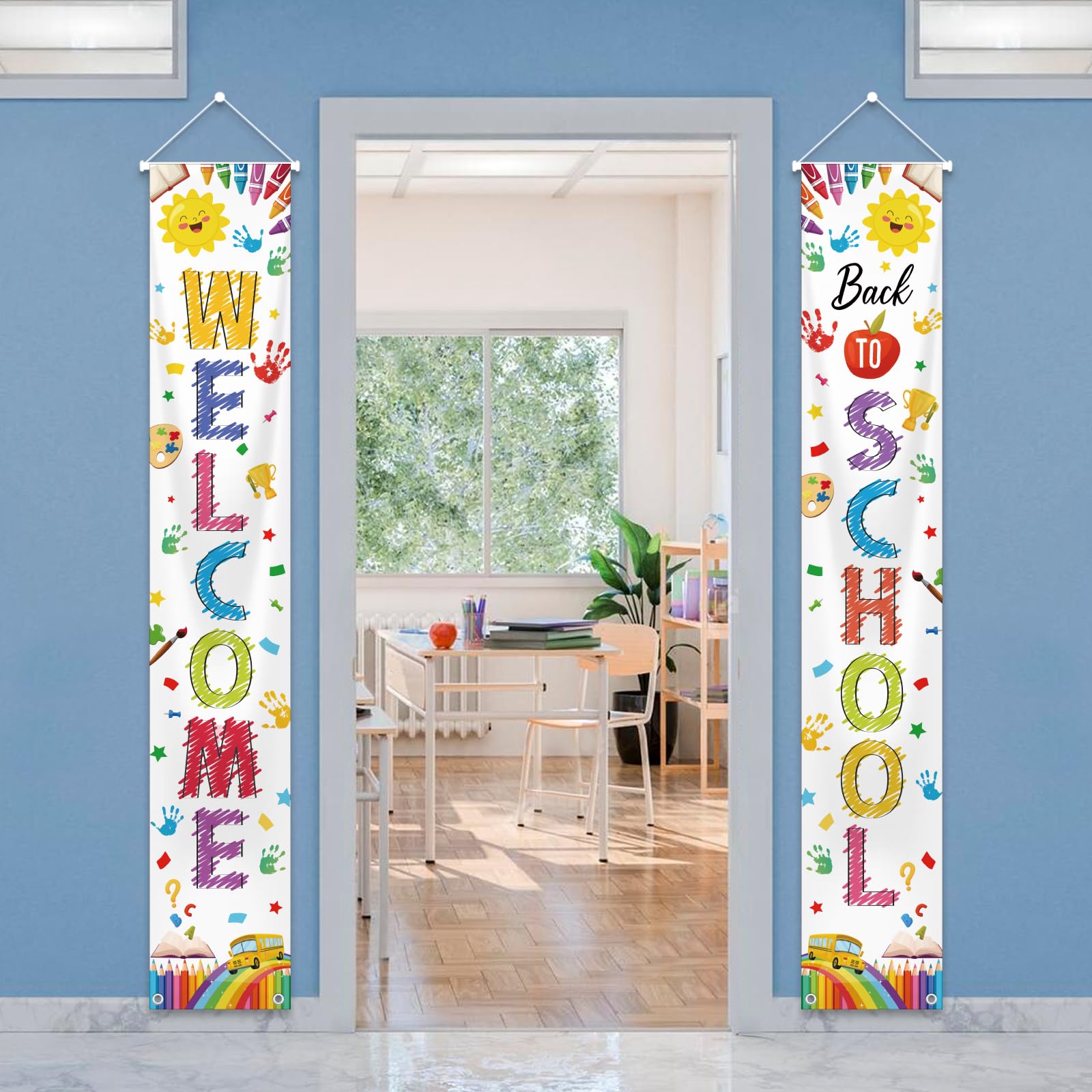 AIBIIN Welcome Back To School Party Decoration, Welcome to School Door Banner Proch Sign for First Day of School Decorations Back To School Supplies