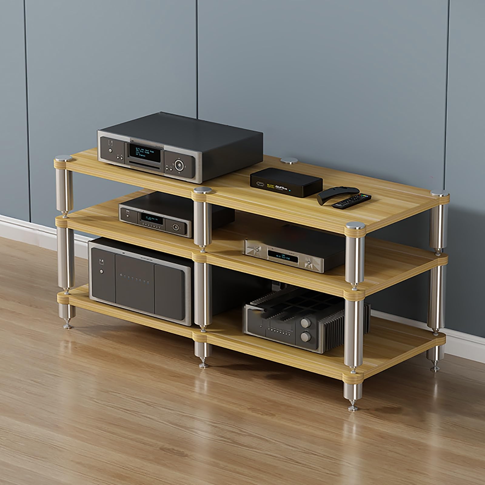 Mensola da gioco in legno, supporto portatile e rack audio per proiettori, lettori DVD, console di gioco e scatole per cavi, elegante soluzione di archiviazione AV (120x)