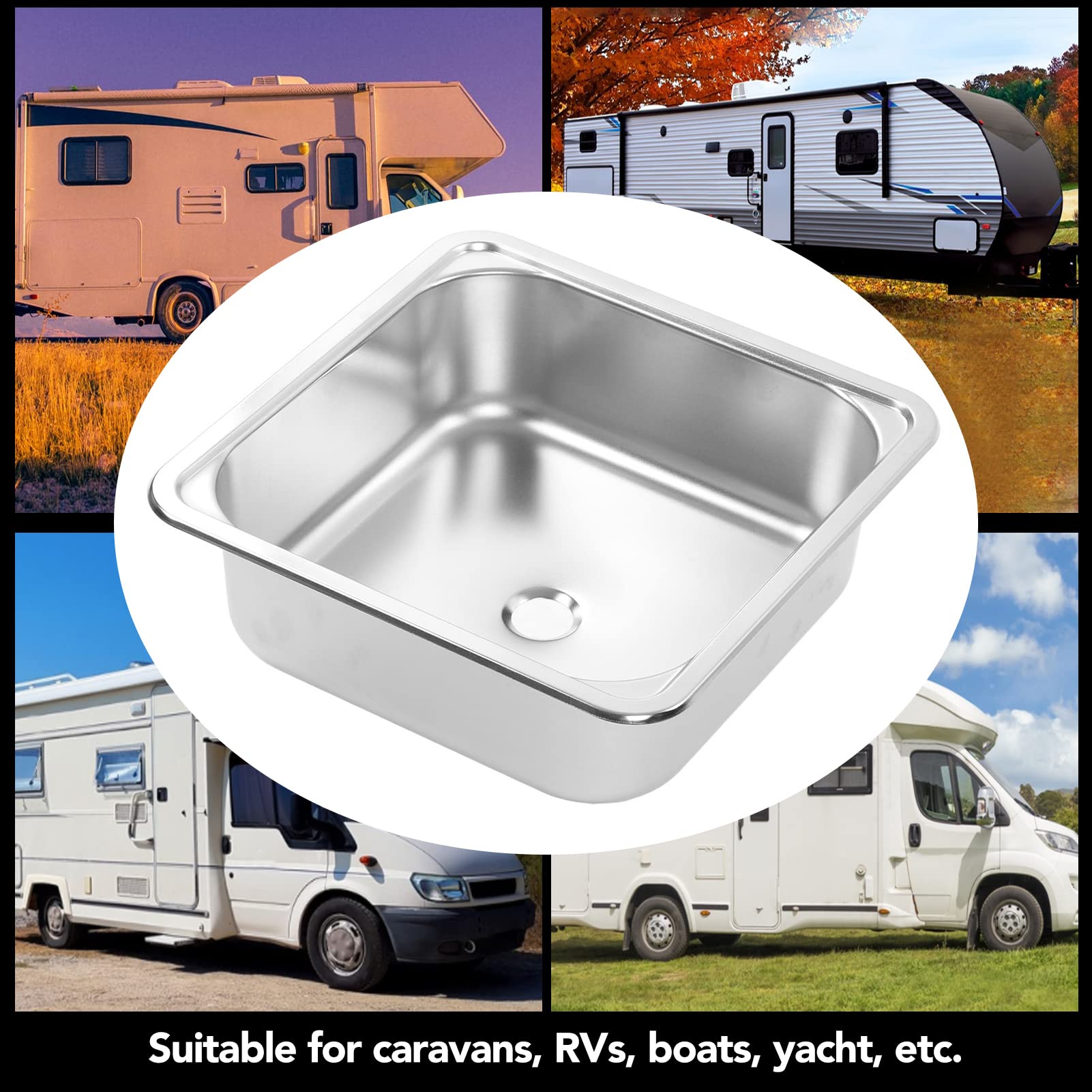 Fregadero, 336x336x125 Mm para Camper Yacht Boat RV Fregadero 304 Acero Inoxidable Gran Capacidad Fregadero de Cocina Resistente a los Arañazos Fregadero de Cocina Fregadero de