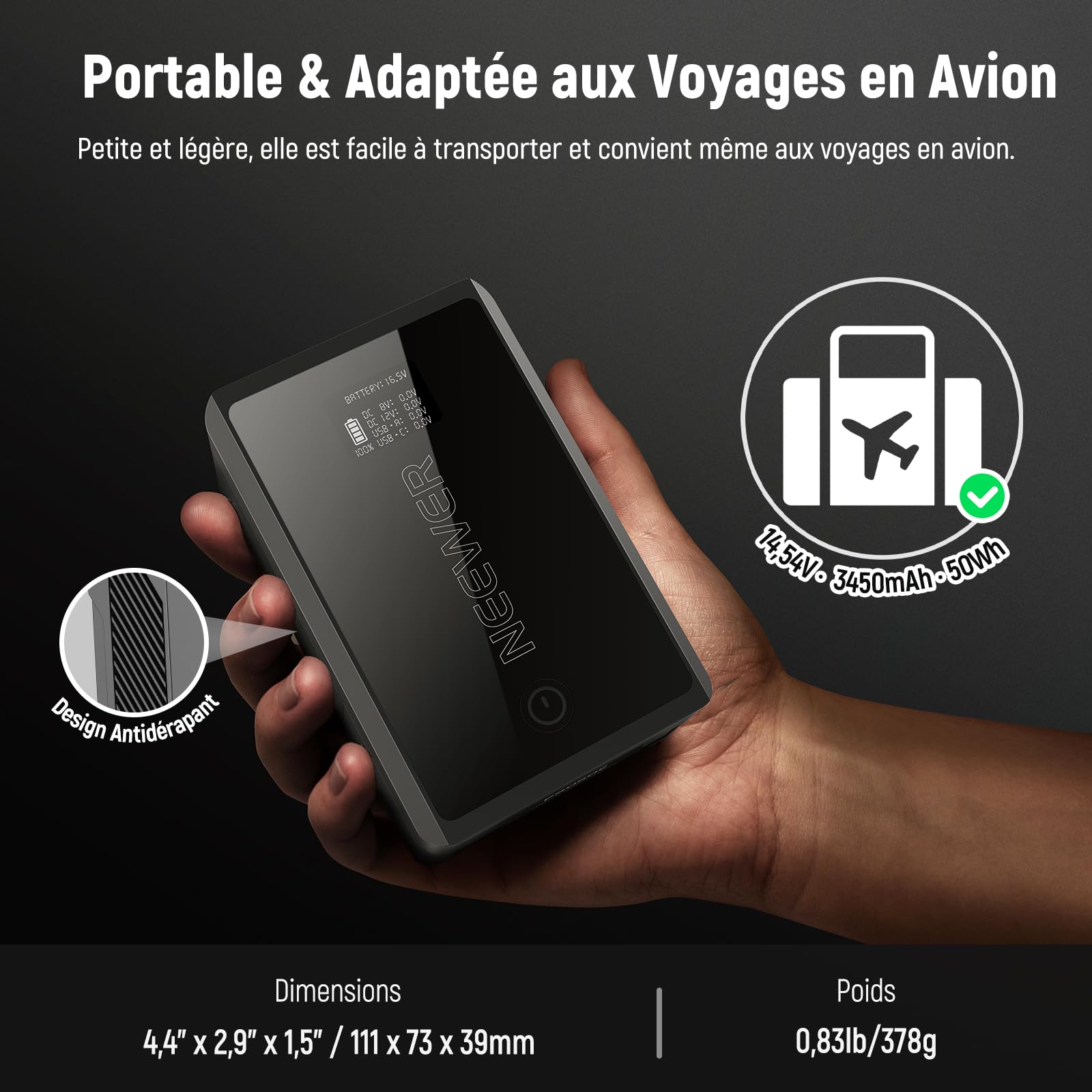 NEEWER 50Wh Mini Batterie V Mount avec Prise D Tap/USB C/USB A/BP/Double Ports CC/ Écran OLED, 3450mAh 14,54V, Batterie V Lock, Prend en Charge de la Charge Rapide 45W PD pour Appareil Photo