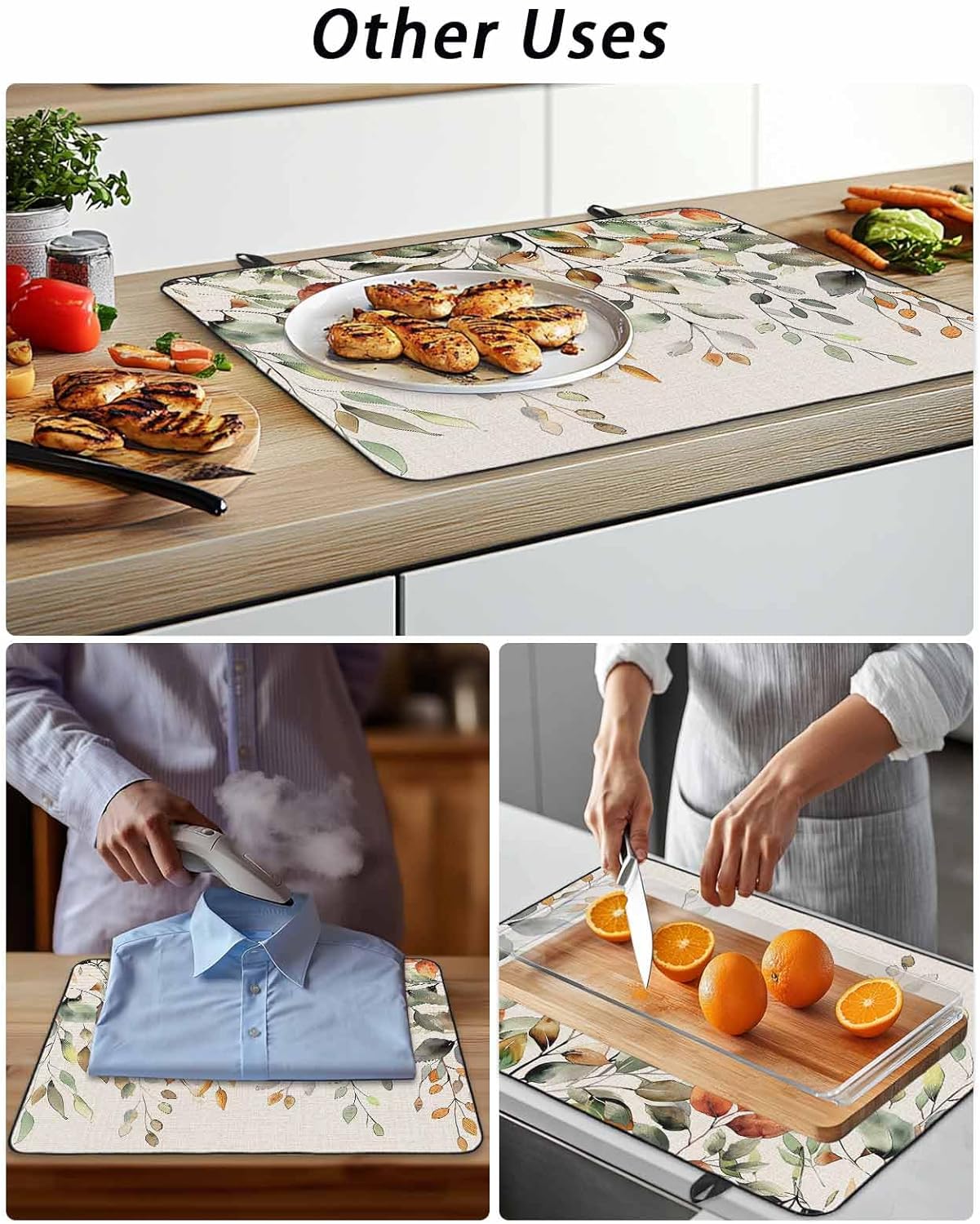 Stove Cover for Electric Stove 36x21 Inch Orange Leaves Stove Top Cover Autumn Green Leaf Beige Glass Cooktop Covers Anti-Slip & Heat Resistant Countertop Protector Home Kitchen Decor