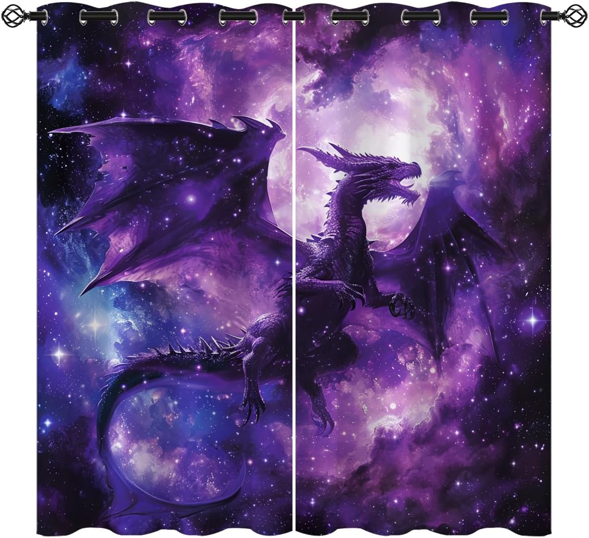 Purple Dragon Blackout Curtains for Girls Boys Kids Teens Home Decor, Nebula Mysterious Outer Space Grommet Thermal Insulated Drapes Darkening Window Curtain for Bedroom Living Room, 63 x 63 Inch
