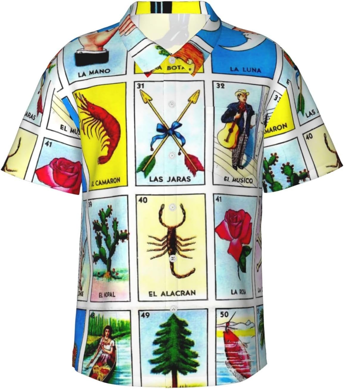 Mexican Loteria Cards Men's Hawaiian Shirt Tropical Short Sleeve Beach Shirts Button Tops Shirt with Packets 3X-Large Black