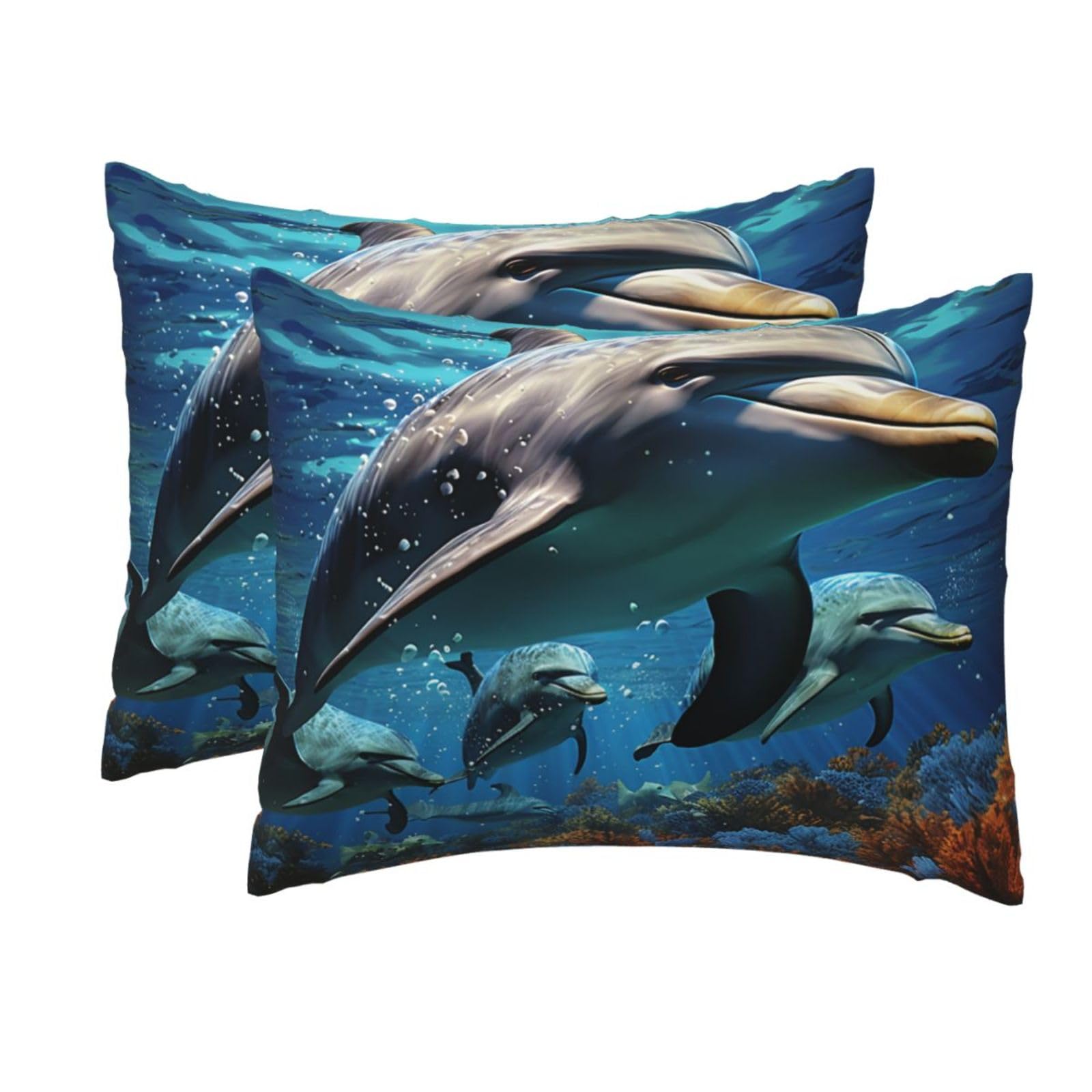 2 Pack Standard Pillow Cases with Hidden Zipper, Soft Breathable Pillow Covers for Hair and Skin, Dolphins Pillowcases 20"x26" Bed Pillow Protectors Cover for Sleeping Gifts