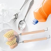 Vista 7 de Maxdot 4 cepillos de cocina con mango de madera de haya, mango de madera natural, cepillo de cerdas de fibra, cepillo de repuesto de 2 pulgadas