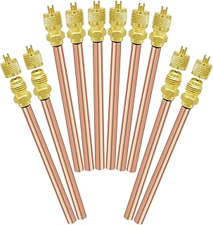 FANOVO Service Access Valve, 10pcs Refrigeration Service Valves, 1/4'' SAE x 1/4'' OD x 4'' Stem Core Copper HVAC Schrader Filling AC Refrigerator Access Valve, for Air Conditioner Refrigerant Repair