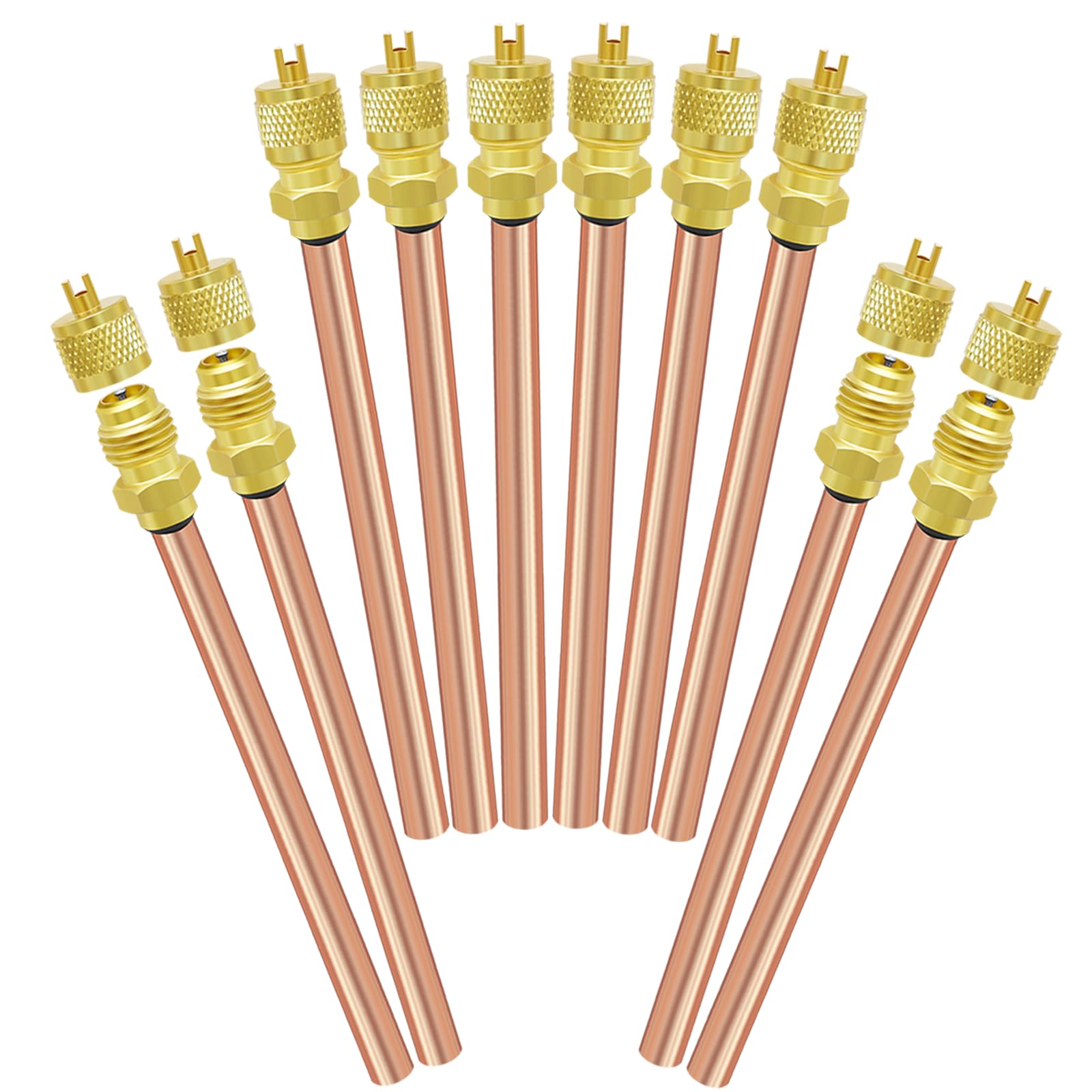 FANOVO Service Access Valve, 10pcs Refrigeration Service Valves, 1/4'' SAE x 1/4'' OD x 4'' Stem Core Copper HVAC Schrader Filling AC Refrigerator