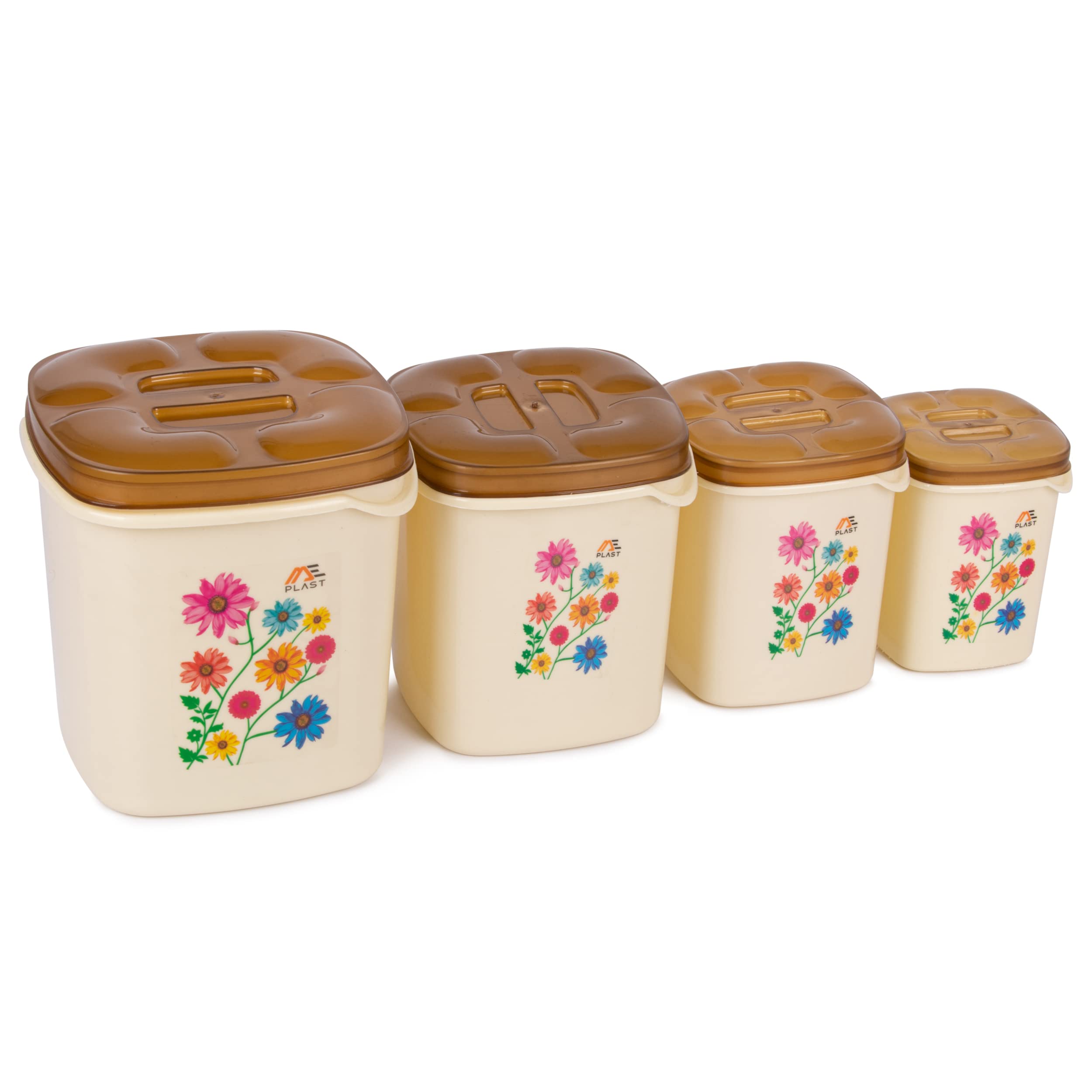VeeBee Sqaure Plastic 3000ml, 2000ml, 1000ml, 500ml Air Tight Storage Containers/Box/Dabba For Kitchen/Home Pack of 4 Pcs (Beige)
