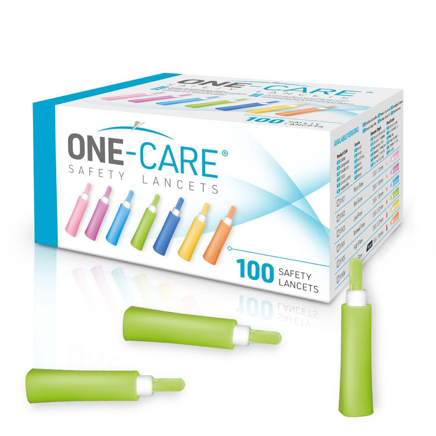 ONE-Care Safety Lancets, Contact-Activated, 23G x 2.2mm, 100/bx, Sterile, Single-Use, Preloaded, Gentle for Comfortable Testing