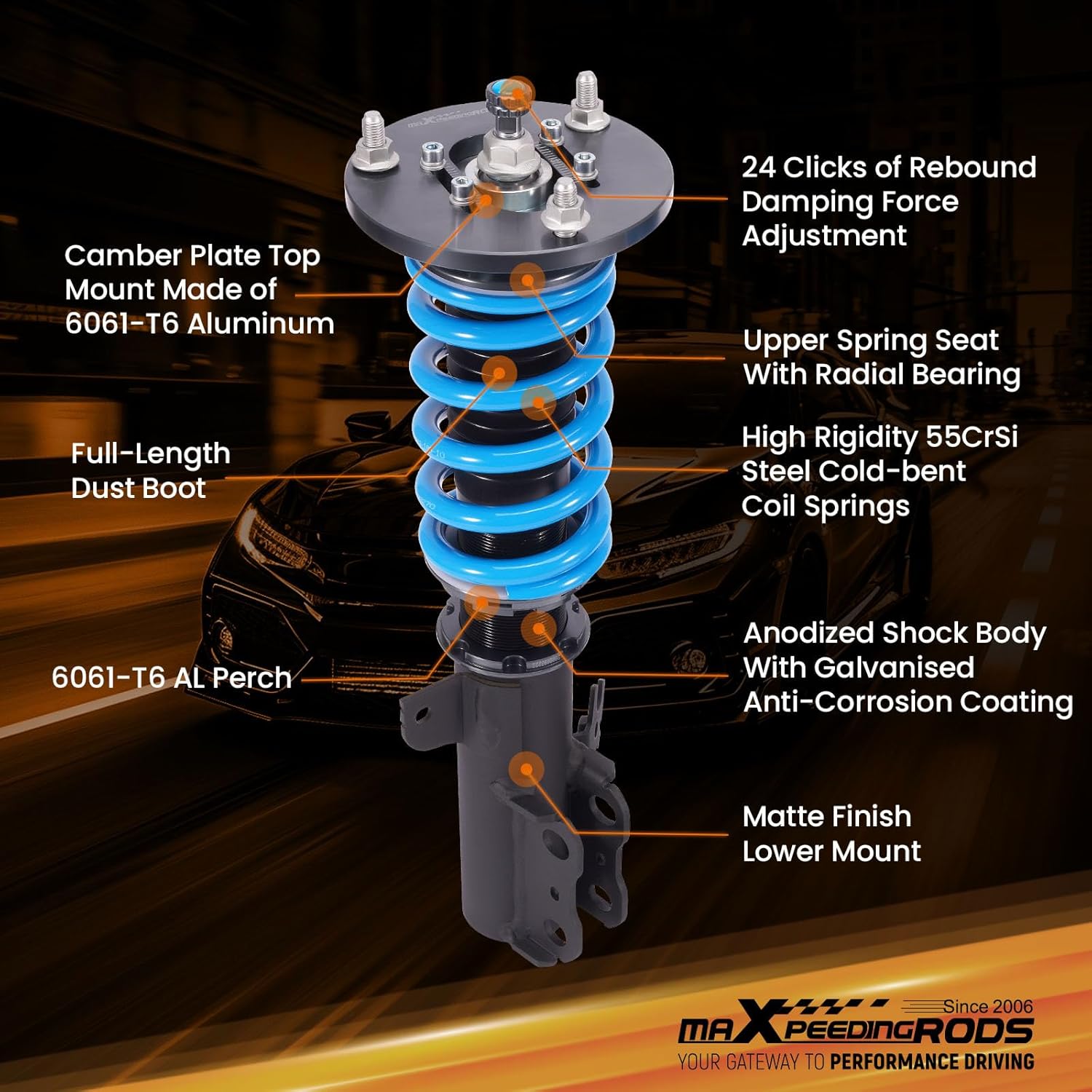 maXpeedingrods Coilover for Toyota Camry 1992-2001, for Lexus ES300 1992-2001, for Toyota Avalon 95-03, 24 Levels Damper Adjustable Coilovers Suspension Kit, Height Adjustable T6 Upgrade Lowering Kit