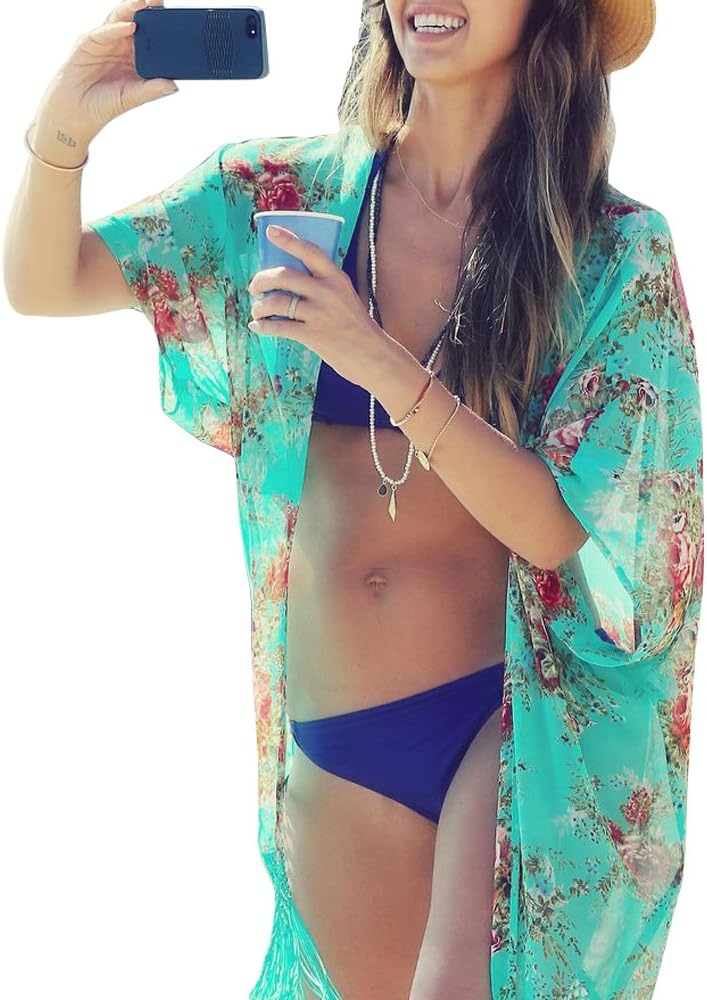 Womens Cover up Bohemia Tassel Swimsuit Beachwear Bikini Dress, H, O/S