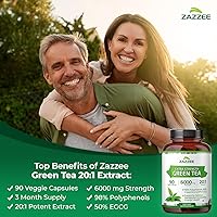 Vista 3 de Zazzee Extracto de té verde de extrafuerte 20:1, 6000 mg de fuerza, 50% EGCG, 98% polifenoles y 80% catequinas, 90 cápsulas veganas, suministro de 3