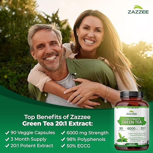 Vista 12 de Zazzee Extracto de té verde extra fuerte 20:1, 6000 mg de fuerza, 50% EGCG, 98% polifenoles y 80% catcehins, 150 cápsulas veganas, suministro de 5