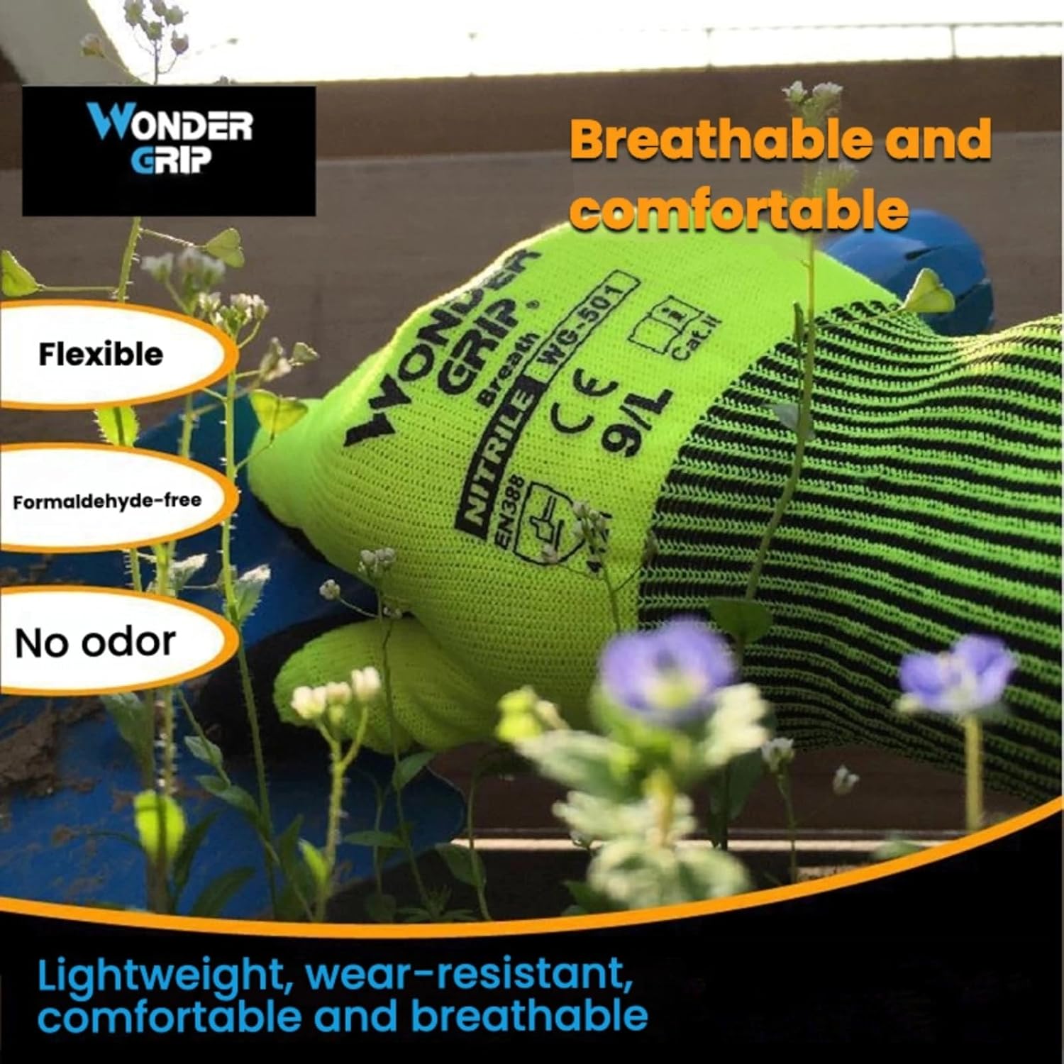 10 Pairs Enhanced Professional Gardening Gloves, Nitrile Rubber Coated, Anti Slip and Oil Resistant
