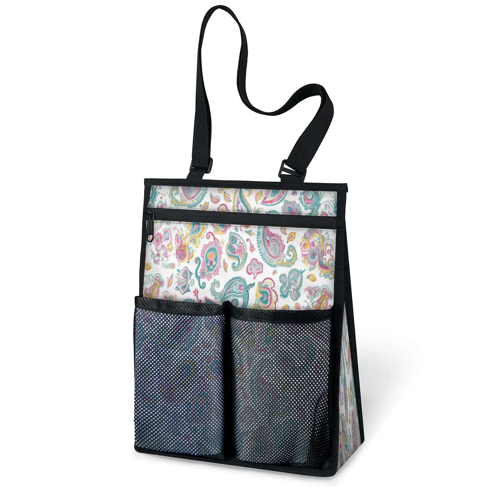 Ourtheme Indian Paisley Pattern Portable Shower Bag for Travel Gym Camp Beach Tote Shower Caddy Bags Hanging Toiletry
