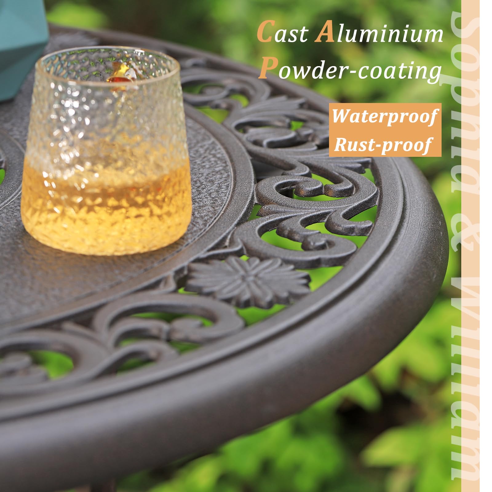 Mesa Redonda De Jardín Con Agujero Para Sombrilla | Aluminio Fundido, 79x71 Cm, Estante Inferior, Para Terraza Y Balcón