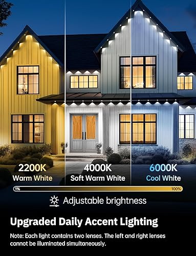 Miniatura 4 de Luces permanentes para exteriores Pro, lente dual de 100 pies con 50 IC+RGBCW 60lm LED, IP67 impermeables, luces de alero inteligente con 16