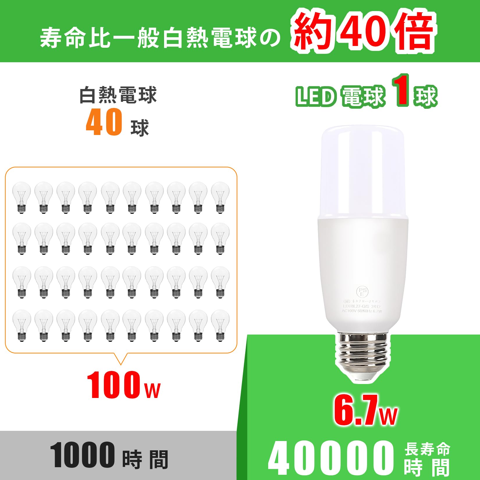Amazon | LED電球 T形タイプ E26口金 60W形相当 910ルーメン 昼白色