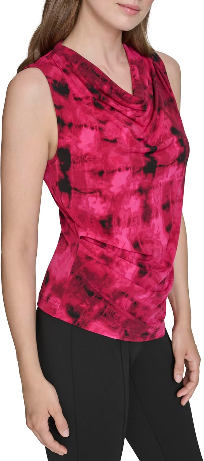 Halston Women's Printed Sleeveless Cowl Neck Jersey Knit