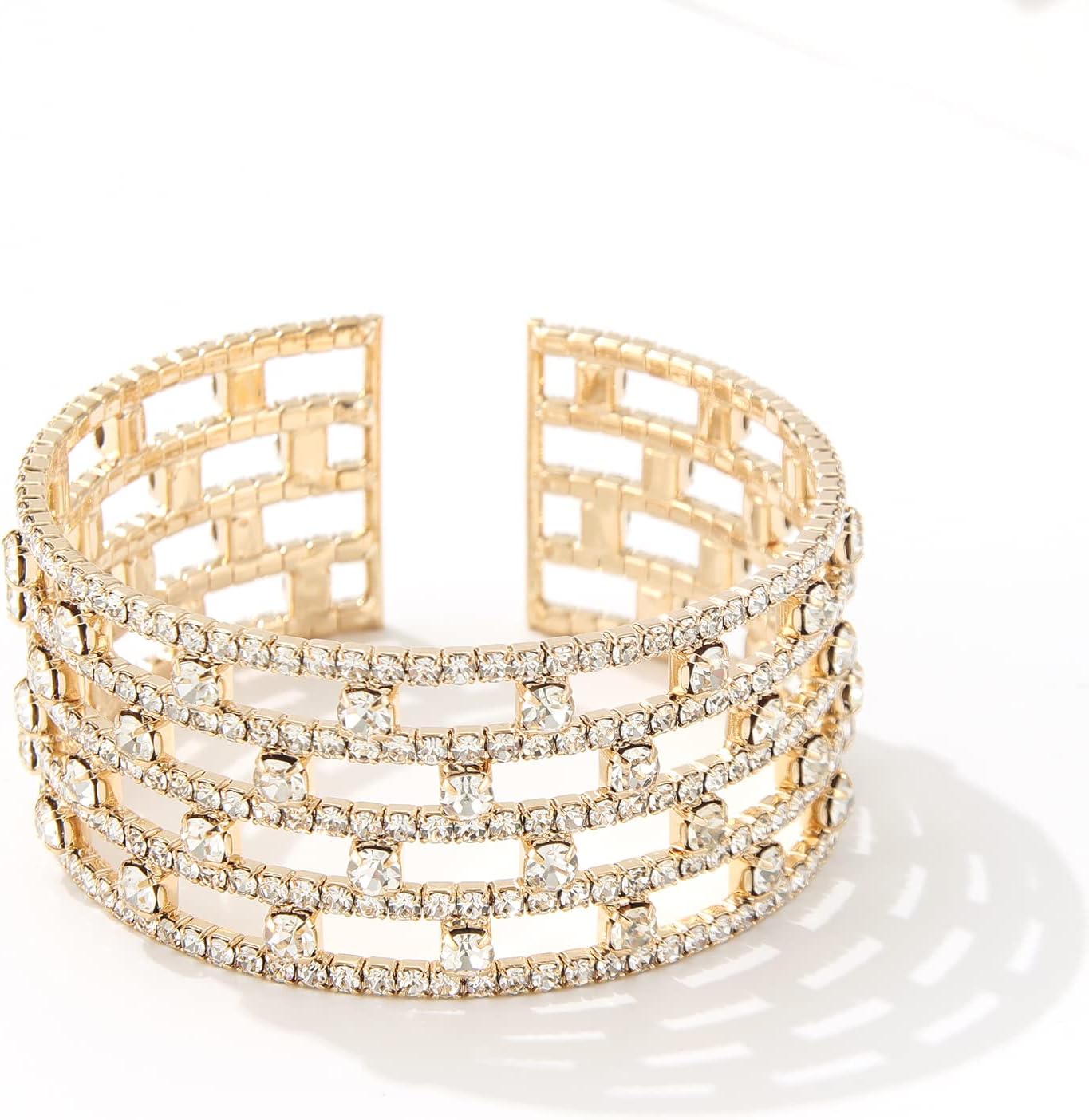 Sparkly Tennis Rhinestone Crystal Adjustable Wide Cuff Bracelet & Bangle for Women Bridal Wedding Party Prom - Image 3