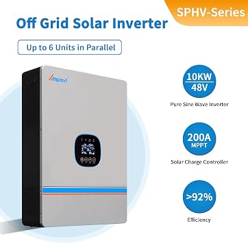 10000W Hybrid Solar Inverter 48VDC to 120/240Vac, Built-in 2 MPPT Solar Controllers, MAX 200A Battery Charging,Split Phase Pure Sine Wave Inverter 10KW for Lead Acid and Lithium Battery