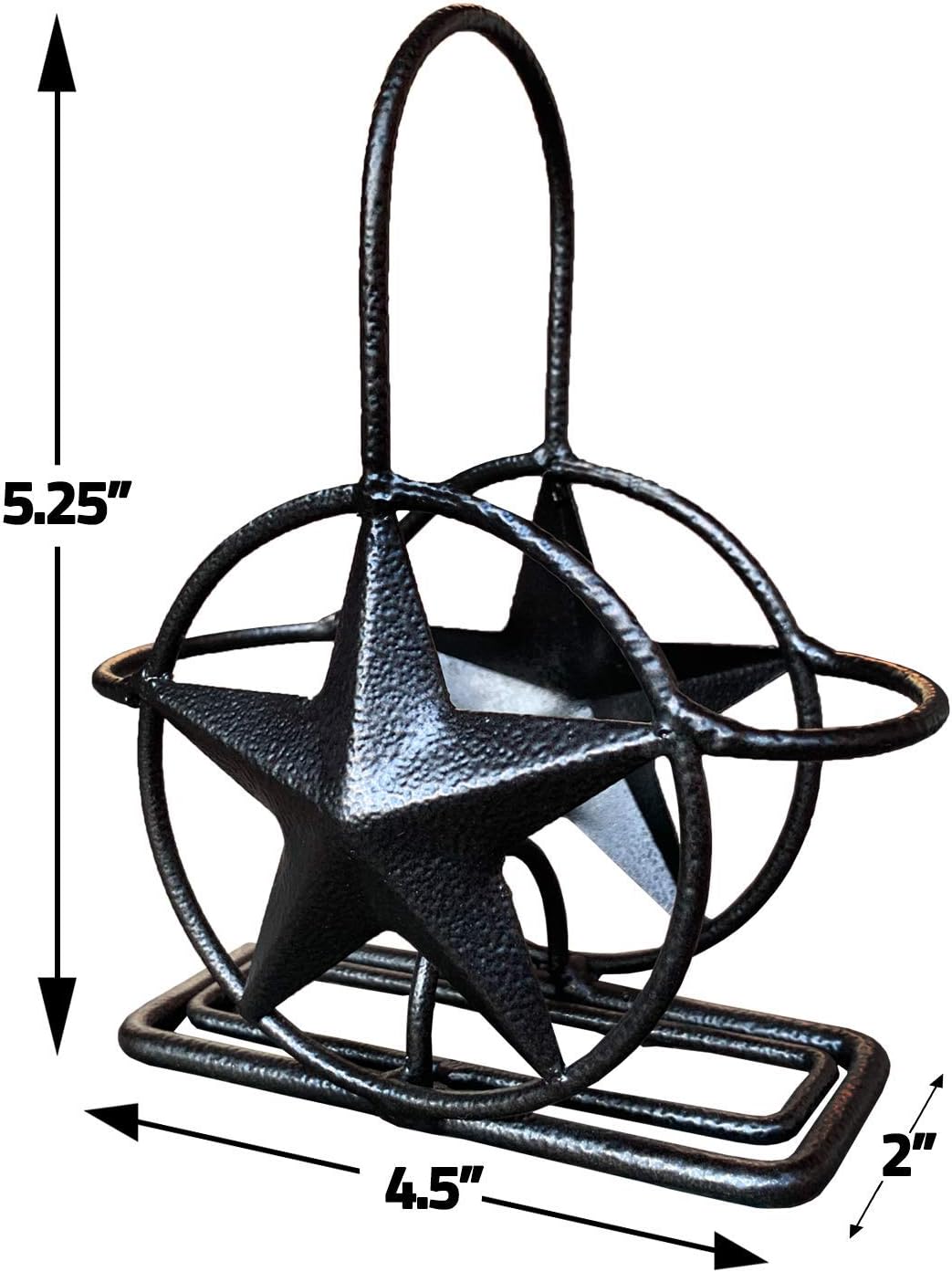 Black Rustic Texas Star Salt and Pepper Holder - Country Farmhouse Iron Metal Primitive Kitchen Countertop Holders, Western Style Caddy for Shakers, Table Counter Decor (Salt & Pepper Shaker Holder)