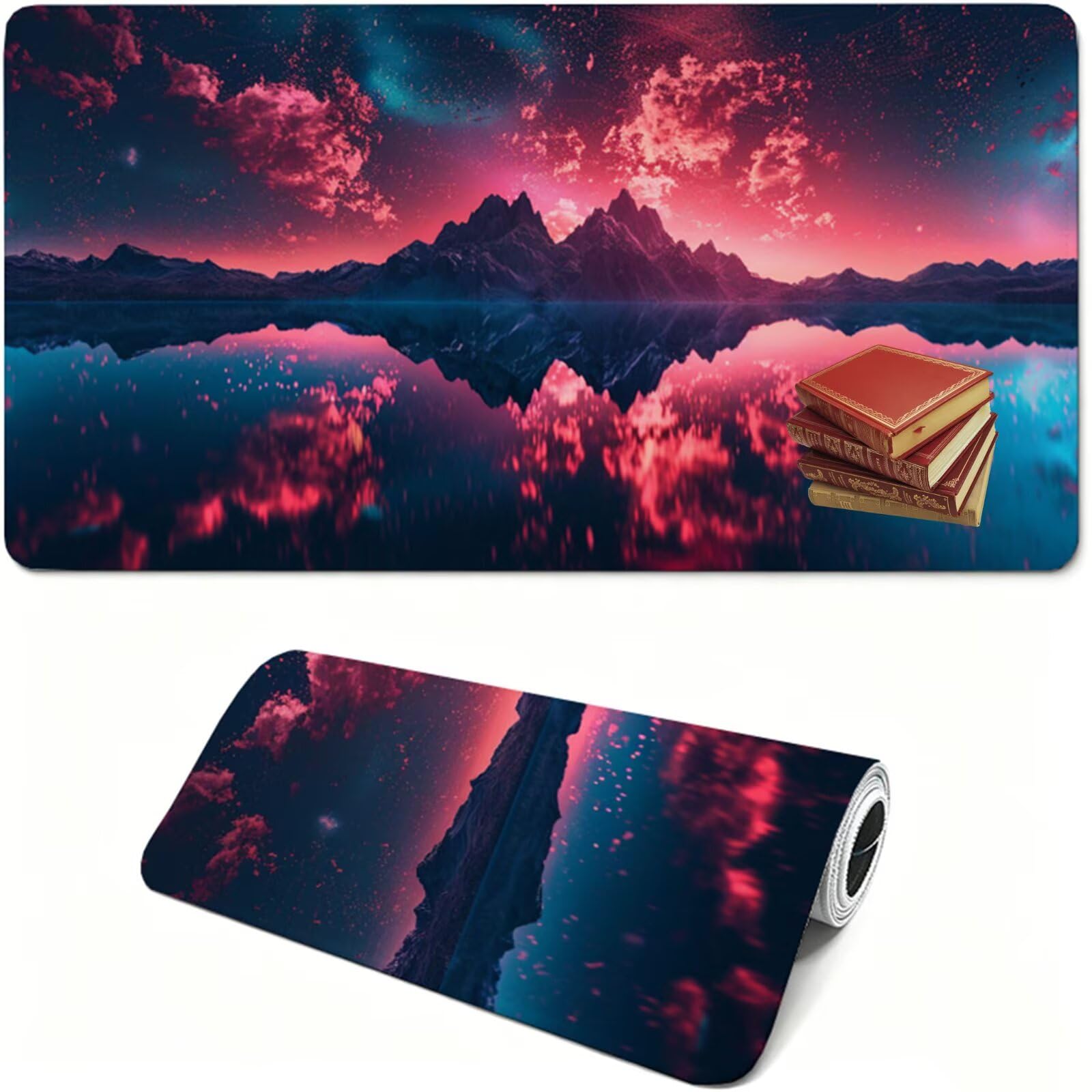 Tapis de Souris, 900 x 400 x 3 MM Tapis de Souris Rose, Grand Tapis Souris de Jeu avec Paysage, Imperméable, Texturée Résistant à Usure Lavable, pour Gamer, la Maison et Le Bureau XF-502