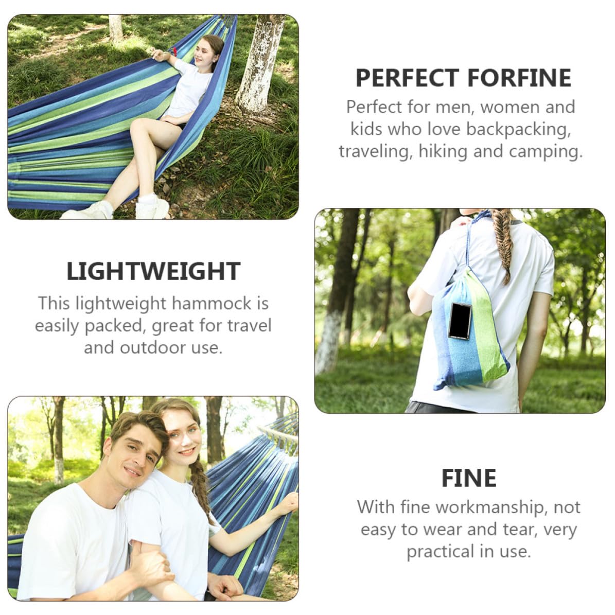 STOBAZA Hamaca Doble de Lona Correas y Hebillas, Azul, Fácil de Instalar y Ligera, para Balcón y Backpacking, Hombres