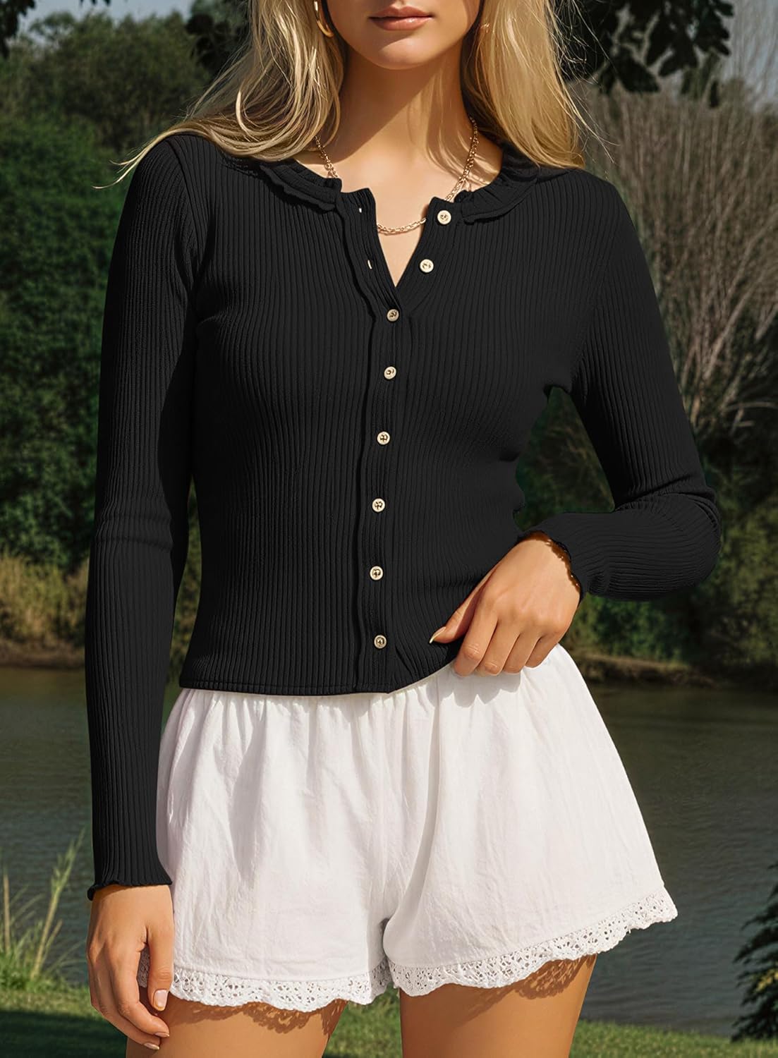 Darong Women's Long Sleeve Ribbed Knit Slim Fit Top Button Down Lightweight Cardigan Going Out Shirts Spring Clothes 2026 - Image 3