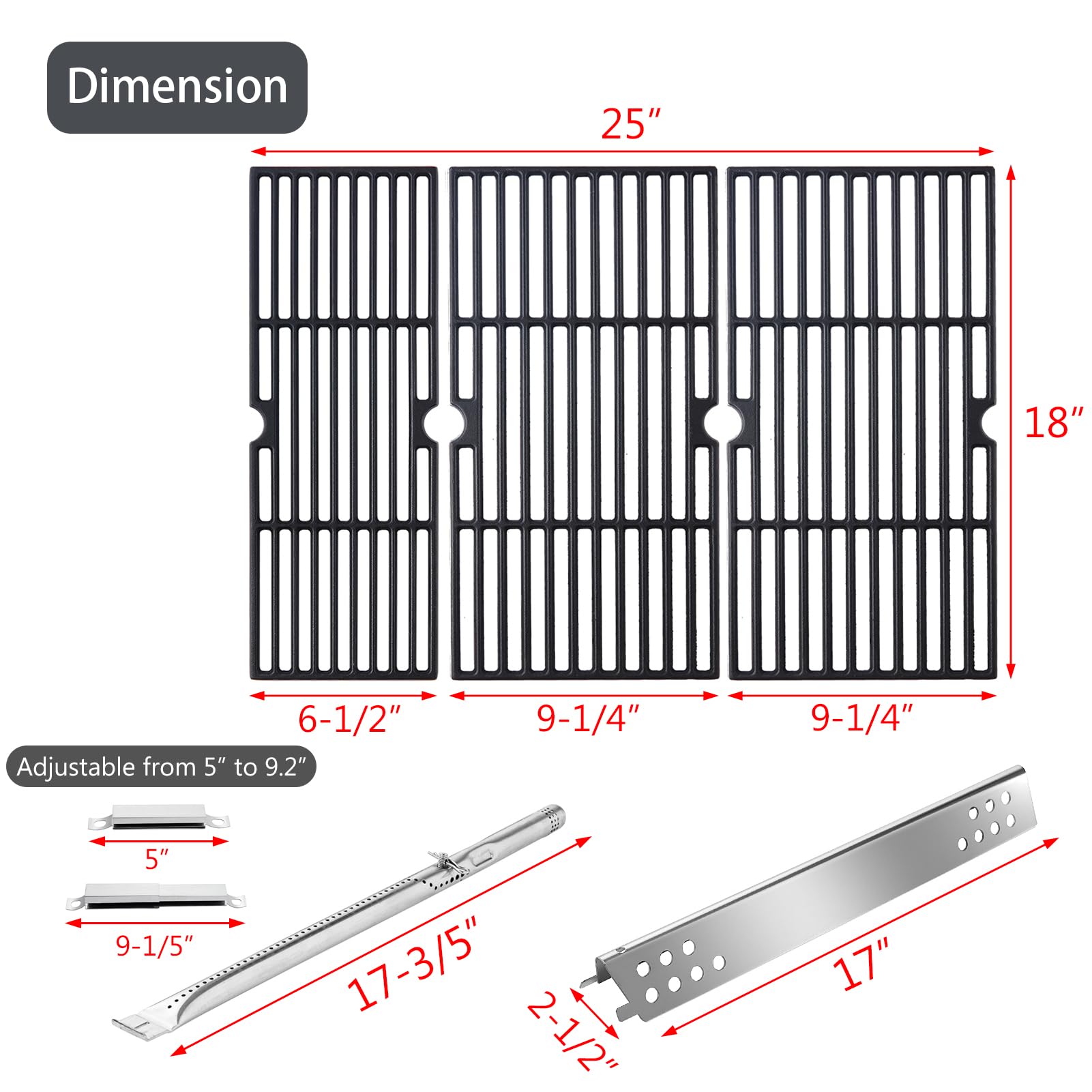 2 Griglie In Ghisa Per Barbecue Charbroil 17 Pollici, Sostitutive G460-0500-W1 E Affini, 40.6x20.6cm Cad.