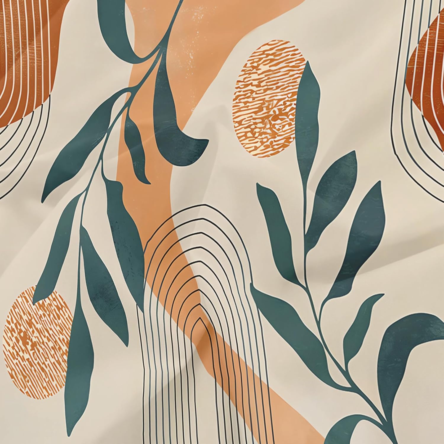 Mid Century Boho Twin Sheets Set - 4 PC Bohemian Arch Leaves Bedding, Extra Soft Cooling Bed Sheets Wrinkle Fade Stain Resistant Fabric