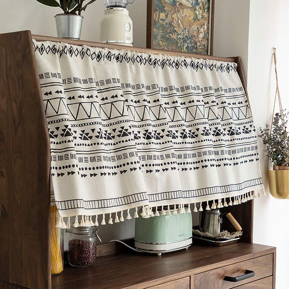 SERENEPEAK Short Curtains, Boho Window Curtain Valance for Small Window, Black and White Geometric Pattern Drapes with Tassels(56.3" W x 23.6" L (Pack of 1))