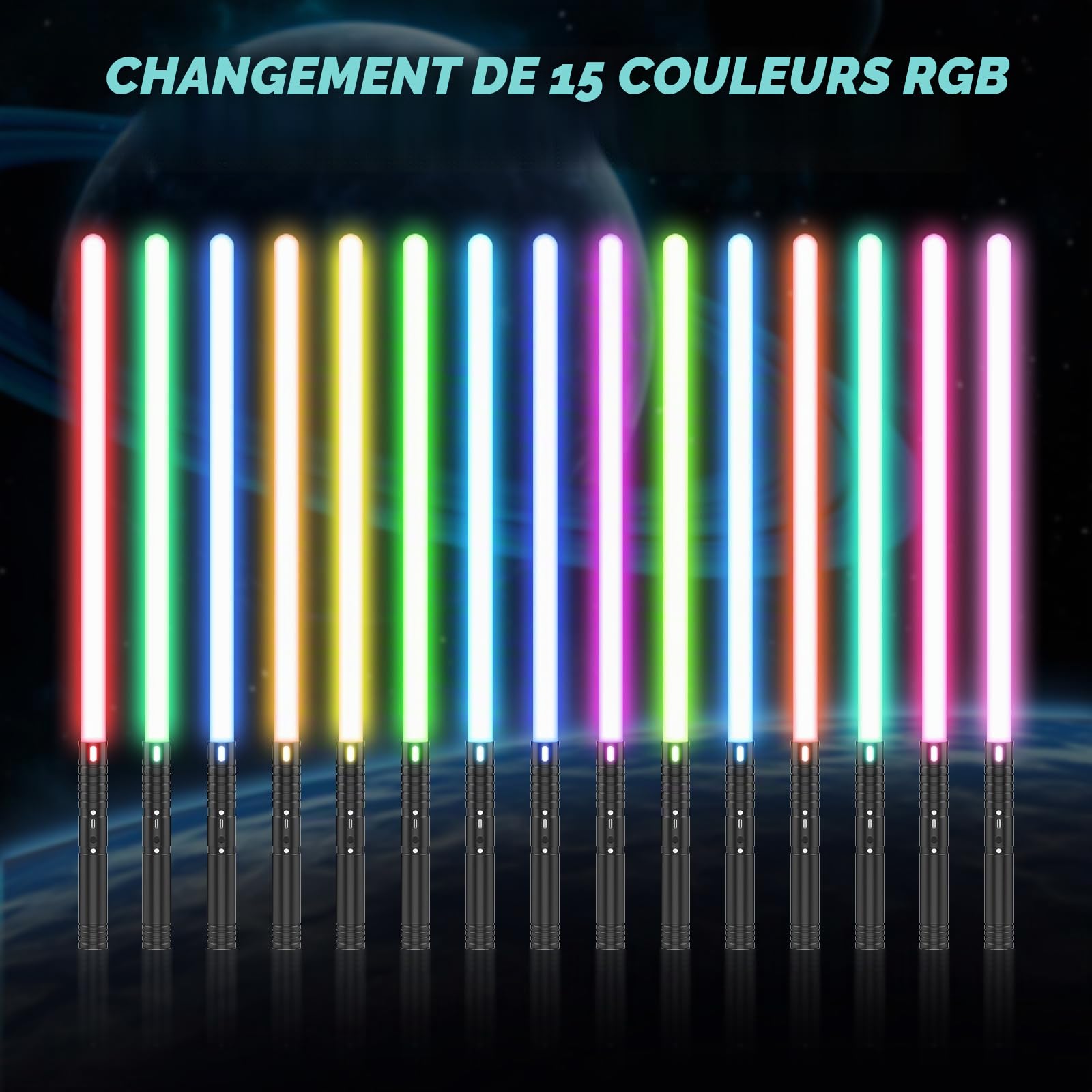 Sabre Laser 2 Pièces, Sabre Laser pour Enfants RGB 15 Couleurs, Epées Laser Rechargeable avec Effets sonores FX, Jouet pour Enfants, Halloween, Jeu de rôle Guerrier Galactique(74CM 2PC)