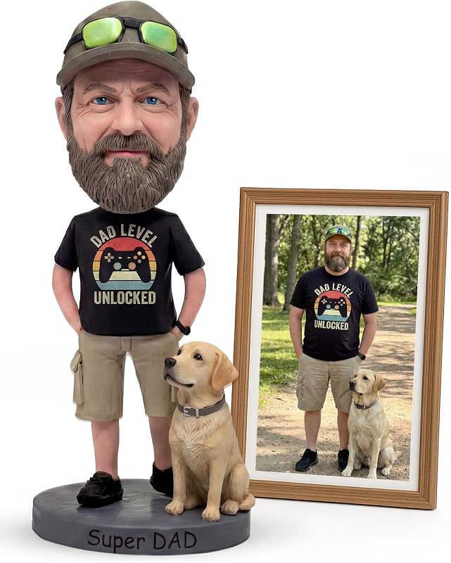 Mybobbleheadsshop Custom Bobblehead from Photo for Dad, Dog Dad & Husband, Personalized Handmade Bobble Head Figurine, Father’s Day Birthday for Men