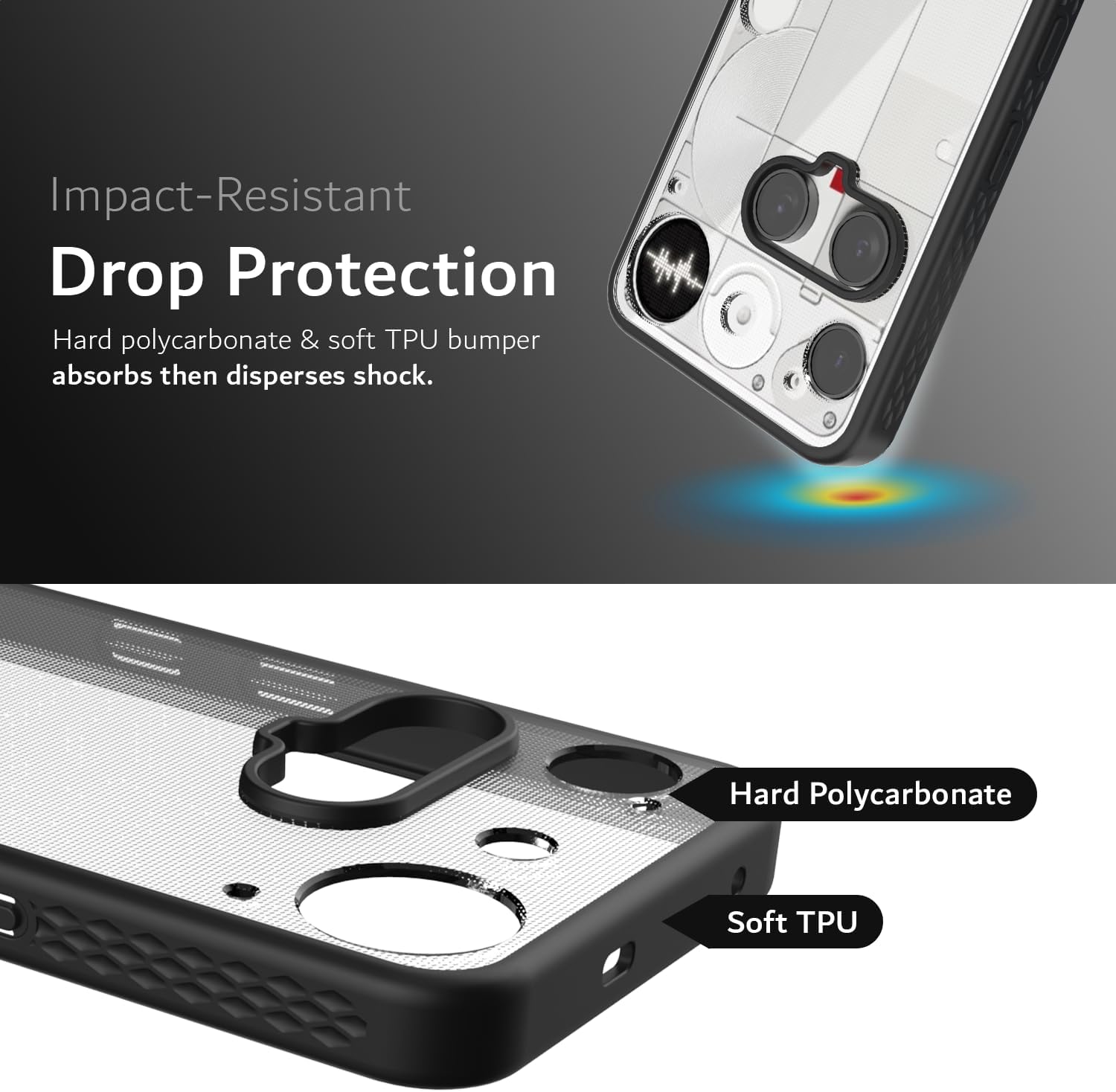 TUDIA Lucion Clear Fit Designed for Nothing Phone 3 Case (2025), Shockproof Matte TPU Bumper Anti-Yellowing Transparent Hard Back Slim Grip Protective Cases Cover (Black) - Image 2