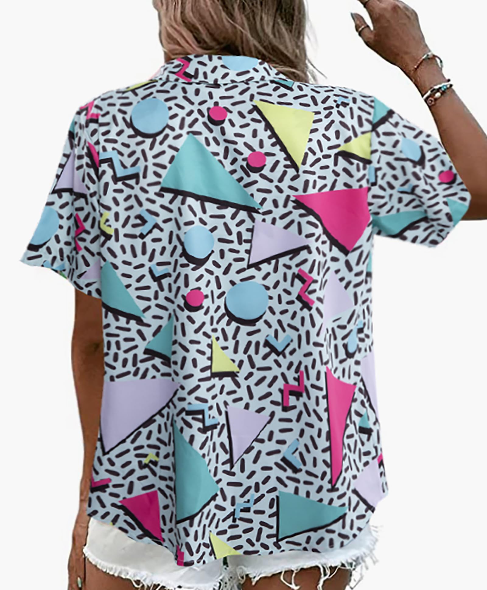 Atuendo de los años 80 y 90 para mujer, estilo retro de los años 80 y 90, camisa de discoteca, camisa hawaiana con botones, blusa de manga corta con botones, Verde claro, M