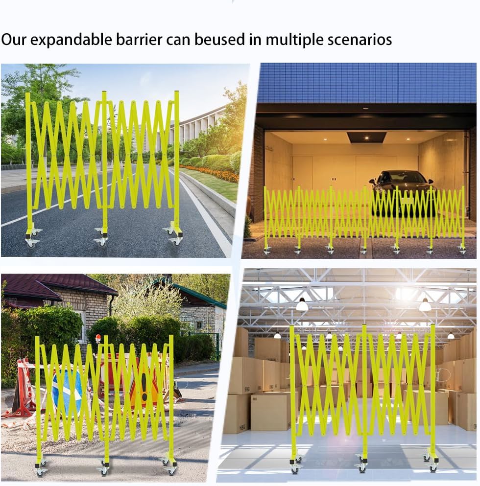TRUNK Expandable Metal Barricade, 16 FT, Matte Yellow, Folding Security Gate Safety Barrier with Casters, Flexible Mobile Barrier Gate, Adjustable Traffic Fence for School,Shopping mall