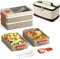Vista 1 de Bento Box Adult Lunch Box – 2-Layer Stackable Lunch Container with Utensils & Insulated Bag, 67oz Large Capacity, Leakproof & Microwave Safe