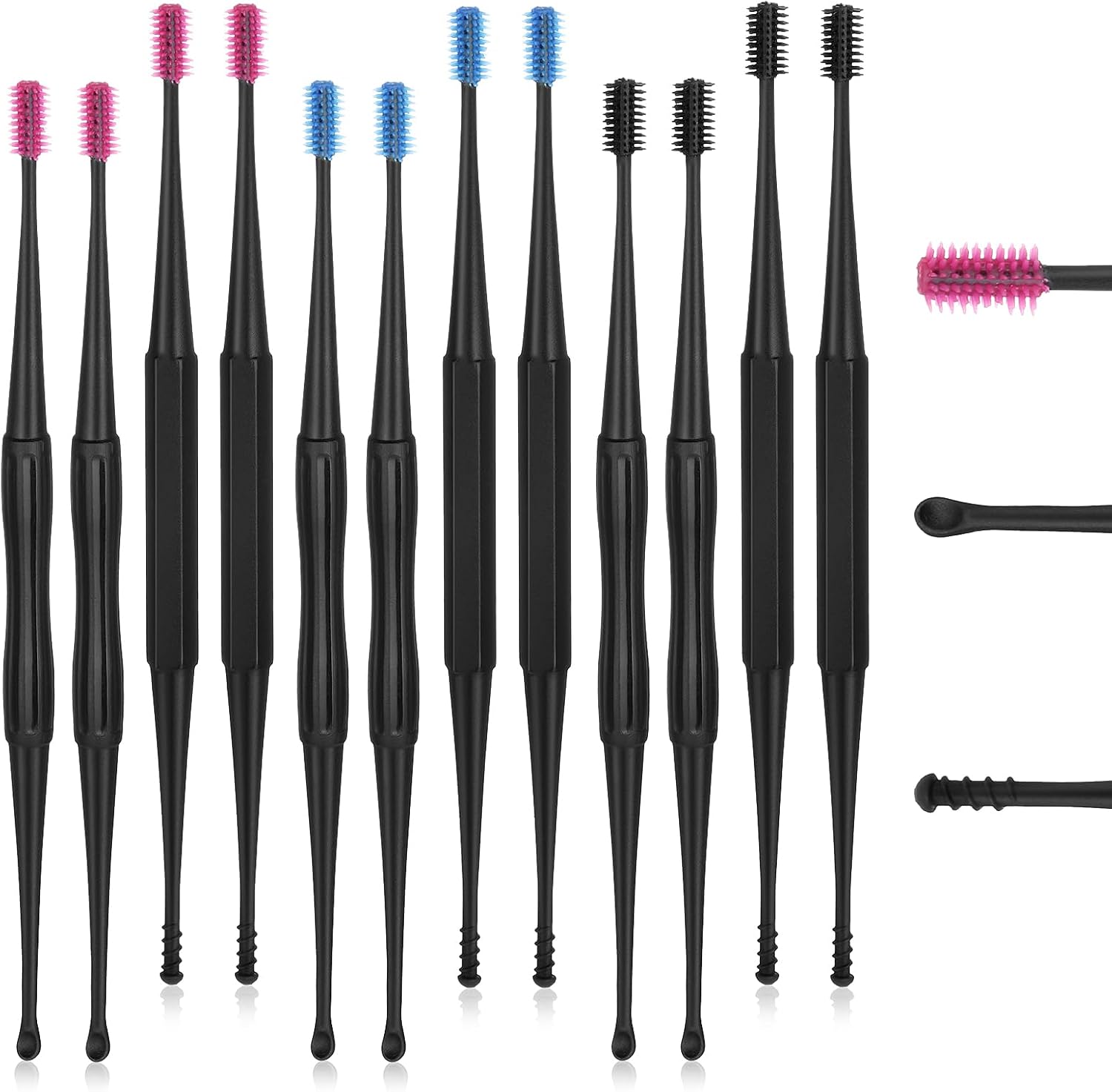 Gjinxi 12PCS Q-Grips Ear Wax Removal-Spiral Ear Wax Removal Tool, Reusable Earwax Removal Kit Safe Ear Cleaner, Soft Silicone Double Sided Head Ear Wax Removal Kits for Olders Adult Kids(Blue,Black)