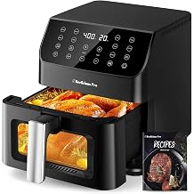 Beelicious Large AirFryer, 12-in-1 Digital Airfryer with Window, Dishwasher Safe, 5.8Qt, 40+ Recipes, Flavor-Lock Tech, Shake Reminder, Compact, Quiet, Nonstick Air Fryers. Black