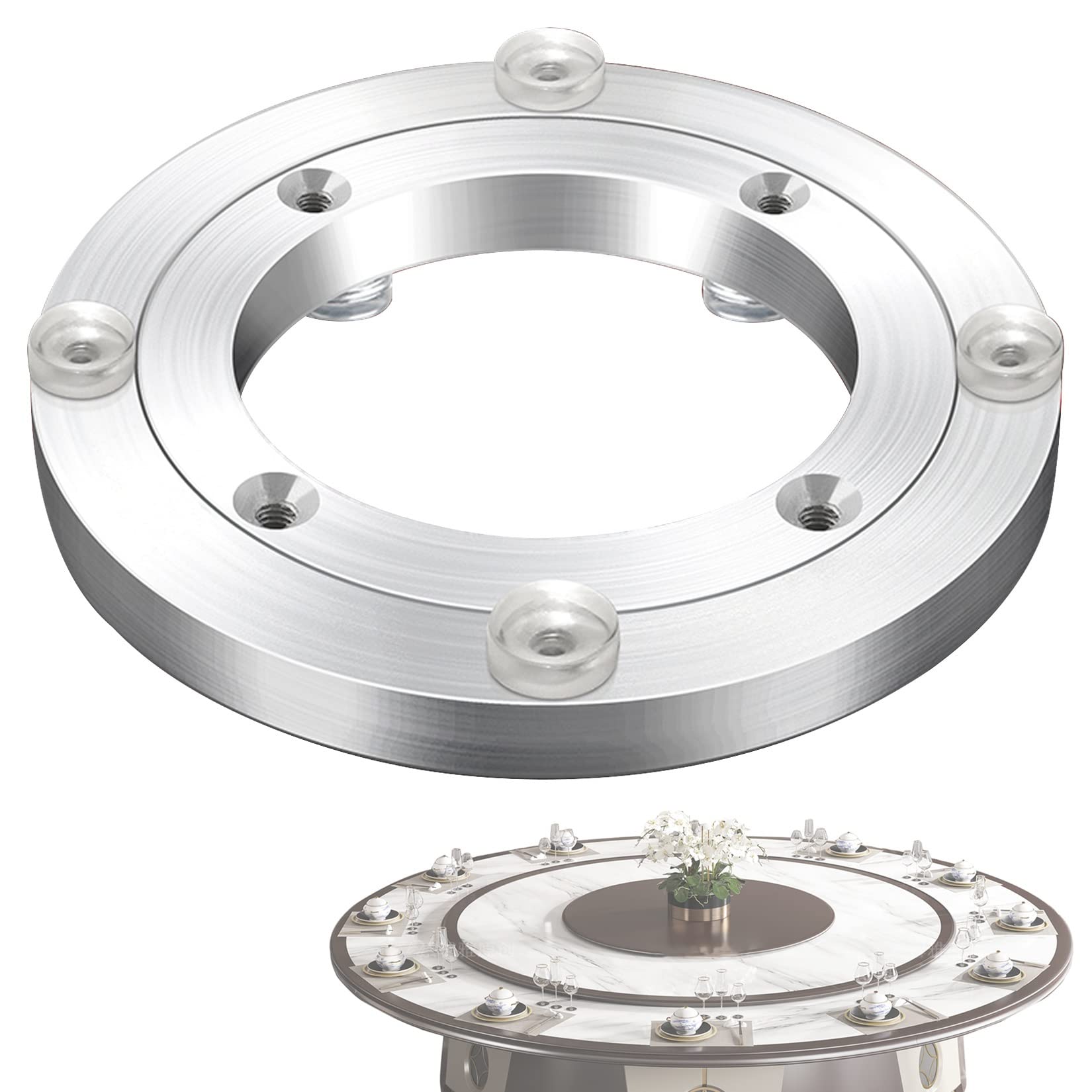 ApuaVireo&Co Aluminium Alloy Turntable Bearing， Aluminum Alloy Swivel Plate Base Lazy Susan Turntable Ball Bearing Silver Multiple Sizes(45 cm)