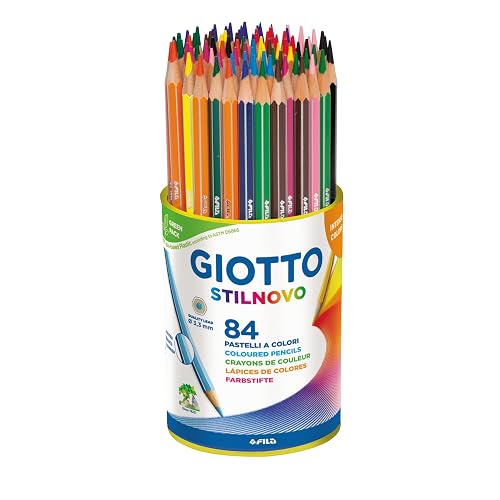 GIOTTO Stilnovo, Lápices de colores, Forma Hexagonal, Mina 3.3 mm, Bote de Bio Plástico, 7 X 12 Colores Surtidos, 84 unidades