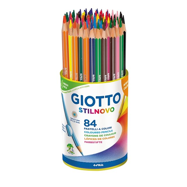 GIOTTO Stilnovo, Lápices de colores, Forma Hexagonal, Mina 3.3 mm, Bote de Bio Plástico, 7 X 12 Colores Surtidos, 84 unidades
