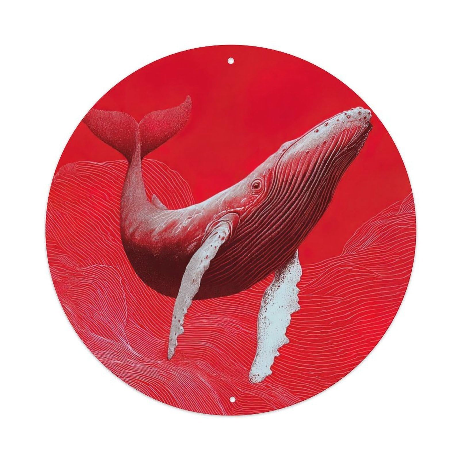 Marine Animals Humpback Whale Breaching Dynamic Red Minimalist Vintage Metal Tin Sign Plaque Wall Decor for Cafe, Club Bar, Office, Garden Metal Poster 8x8Inch