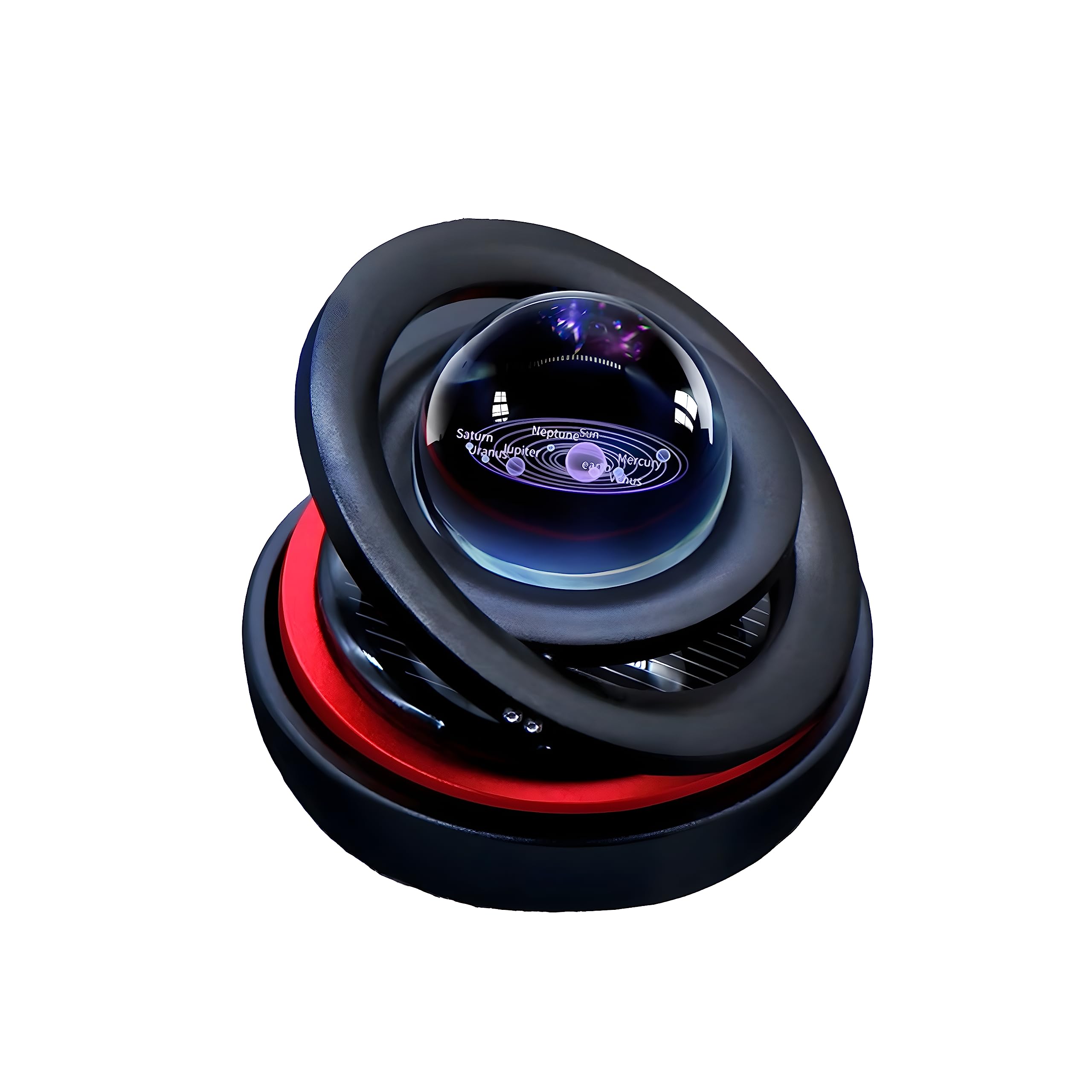 BontandInterstellar Crystal Ball Car Air Freshener Solar Energy Double Ring Rotating Fragrance Gift Car Perfume Decoration (Black)