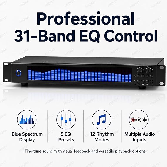 31-band Graphic Equalizer, 31-segment Spectrum Analyzer With Led Display, 12 Rhythm Modes, 5 Eq Presets, Optical Coaxial Usb Inputs For Home Theater, Ktv, Studio And Dj Audio Systems